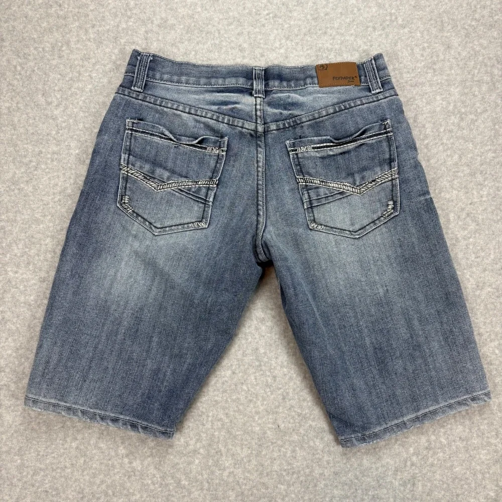 Flypaper Denim Shorts Mens 30 Blue‎ Embroidered Pockets Y2K Skater Grunge Jorts